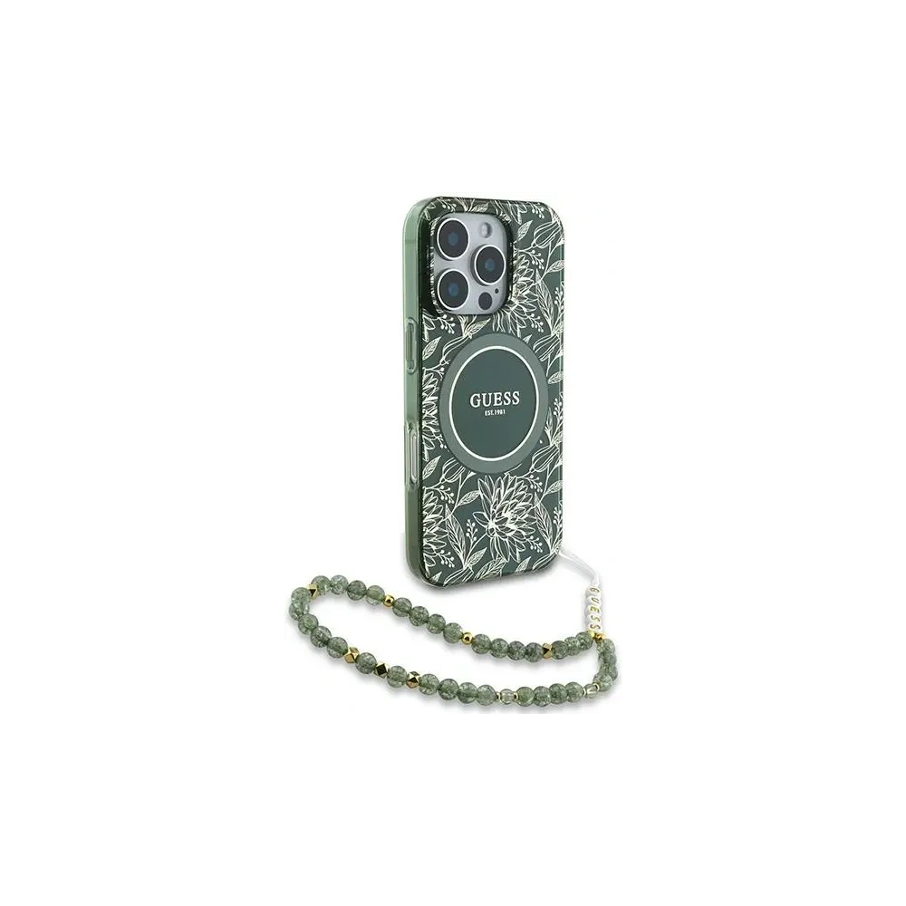 Hurtownia GSM - Guess GUHMP16LHCPOFPA Apple iPhone 16 Pro husă dură IML Flori Allover Electro cu curea din perlă MagSafe verde - GUE003951 - {ean13} - Hurt