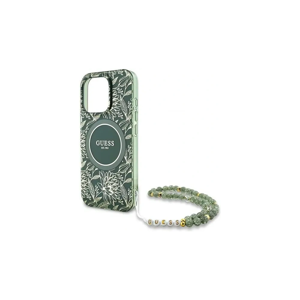 Hurtownia GSM - Guess GUHMP16LHCPOFPA Apple iPhone 16 Pro husă dură IML Flori Allover Electro cu curea din perlă MagSafe verde - GUE003951 - {ean13} - Hurt