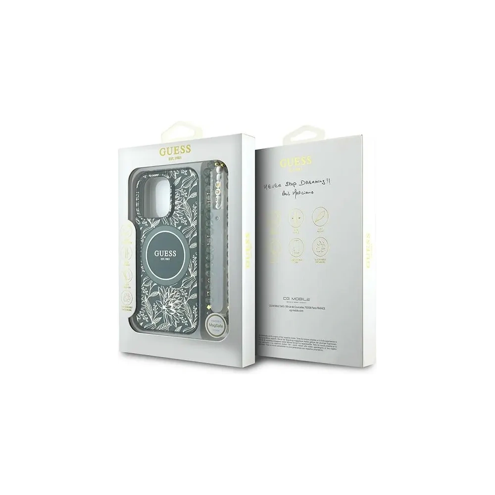 Hurtownia GSM - Guess GUHMP16LHCPOFPA Apple iPhone 16 Pro husă dură IML Flori Allover Electro cu curea din perlă MagSafe verde - GUE003951 - {ean13} - Hurt