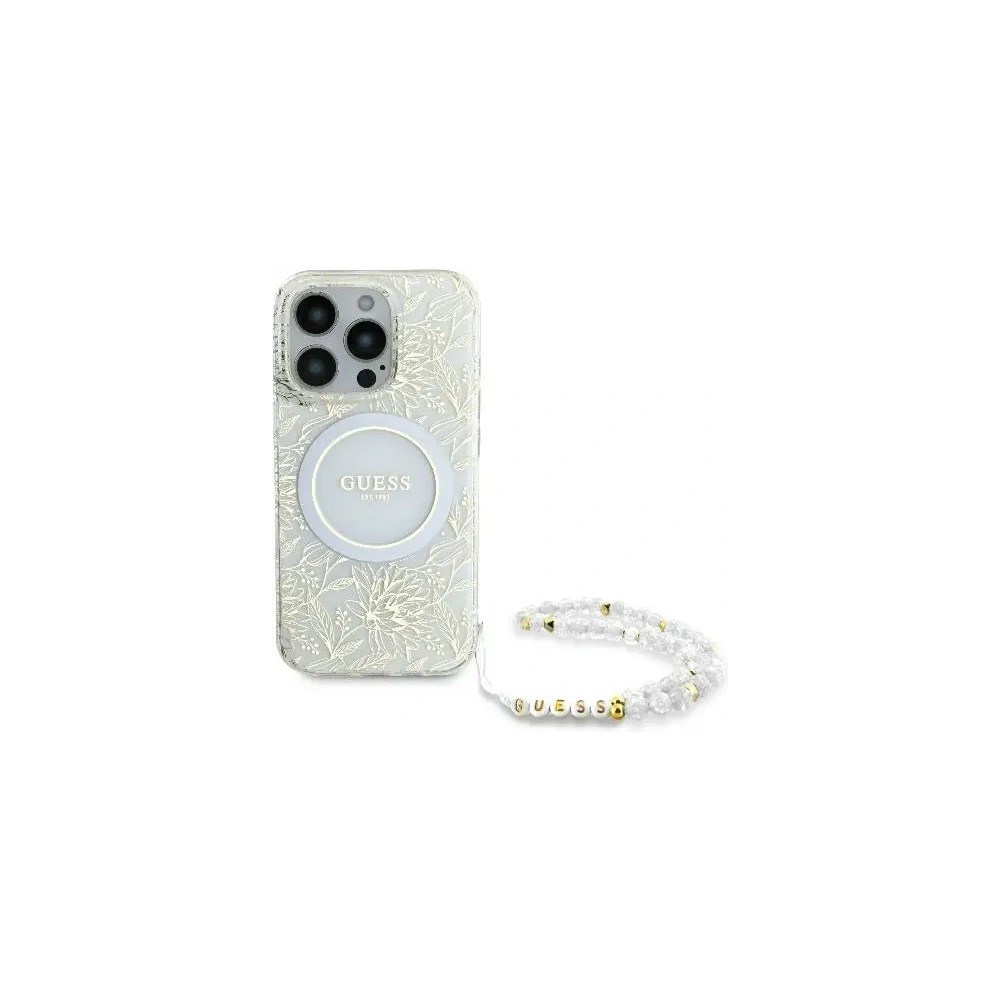 Hurtownia GSM - Etui Guess GUHMP16LHCPOFPH Apple iPhone 16 Pro hardcase IML Flowers Allover Electro With Pearl Strap MagSafe biały/white - GUE003947 - {ean13} - Hurt