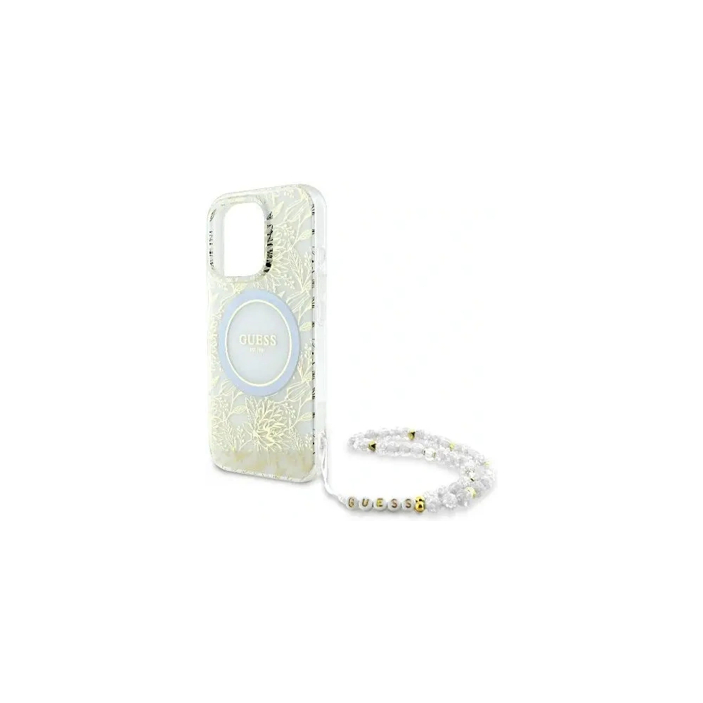 Hurtownia GSM - Etui Guess GUHMP16LHCPOFPH Apple iPhone 16 Pro hardcase IML Flowers Allover Electro With Pearl Strap MagSafe biały/white - GUE003947 - {ean13} - Hurt