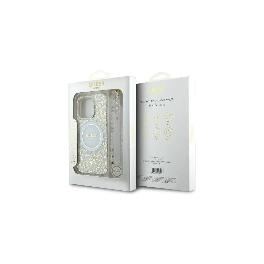 Hurtownia GSM - Etui Guess GUHMP16LHCPOFPH Apple iPhone 16 Pro hardcase IML Flowers Allover Electro With Pearl Strap MagSafe biały/white - GUE003947 - {ean13} - Hurt