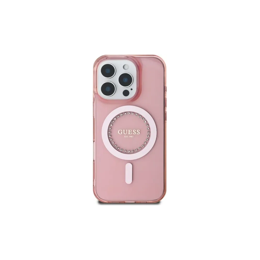 Wholesale Guess GUHMP16LPFTDTEP Apple iPhone 16 Pro hardcase IML Rhinestones MagSafe pink - GUE003978 - {ean13} - Hurt