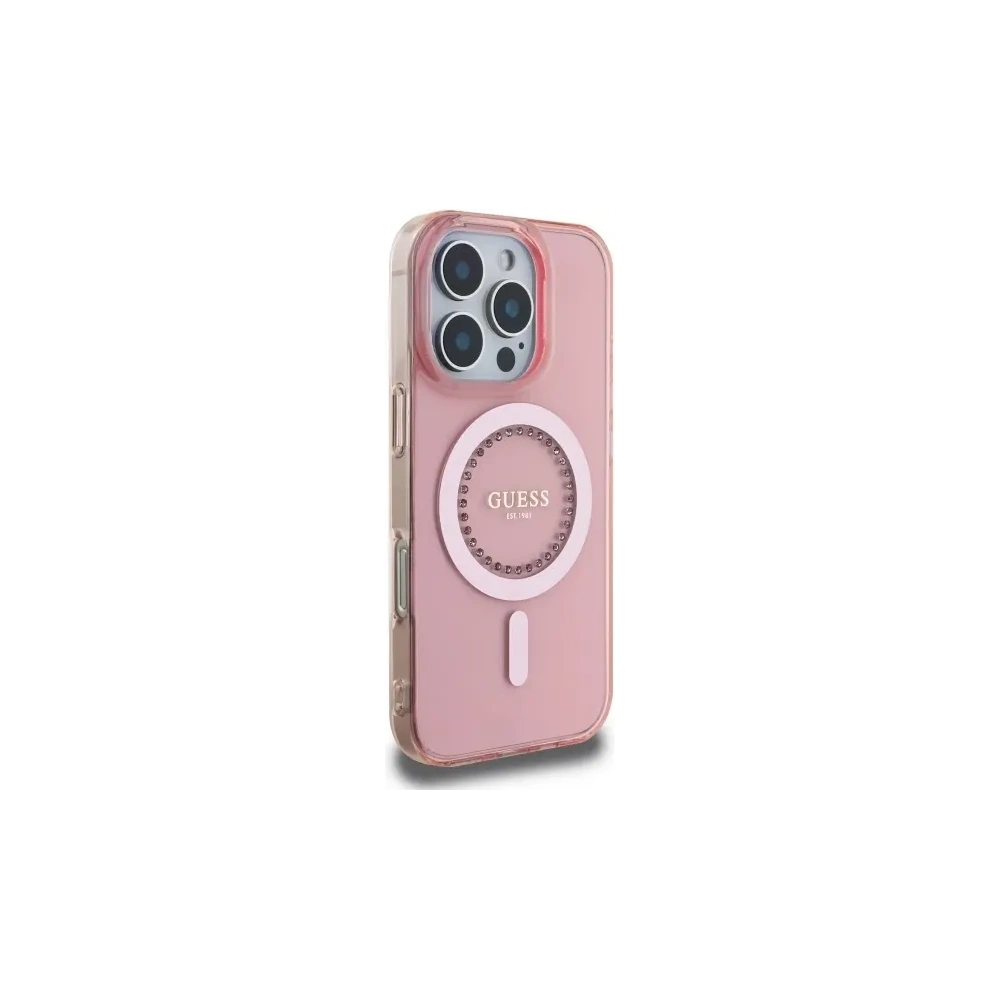 Wholesale Guess GUHMP16LPFTDTEP Apple iPhone 16 Pro hardcase IML Rhinestones MagSafe pink - GUE003978 - {ean13} - Hurt