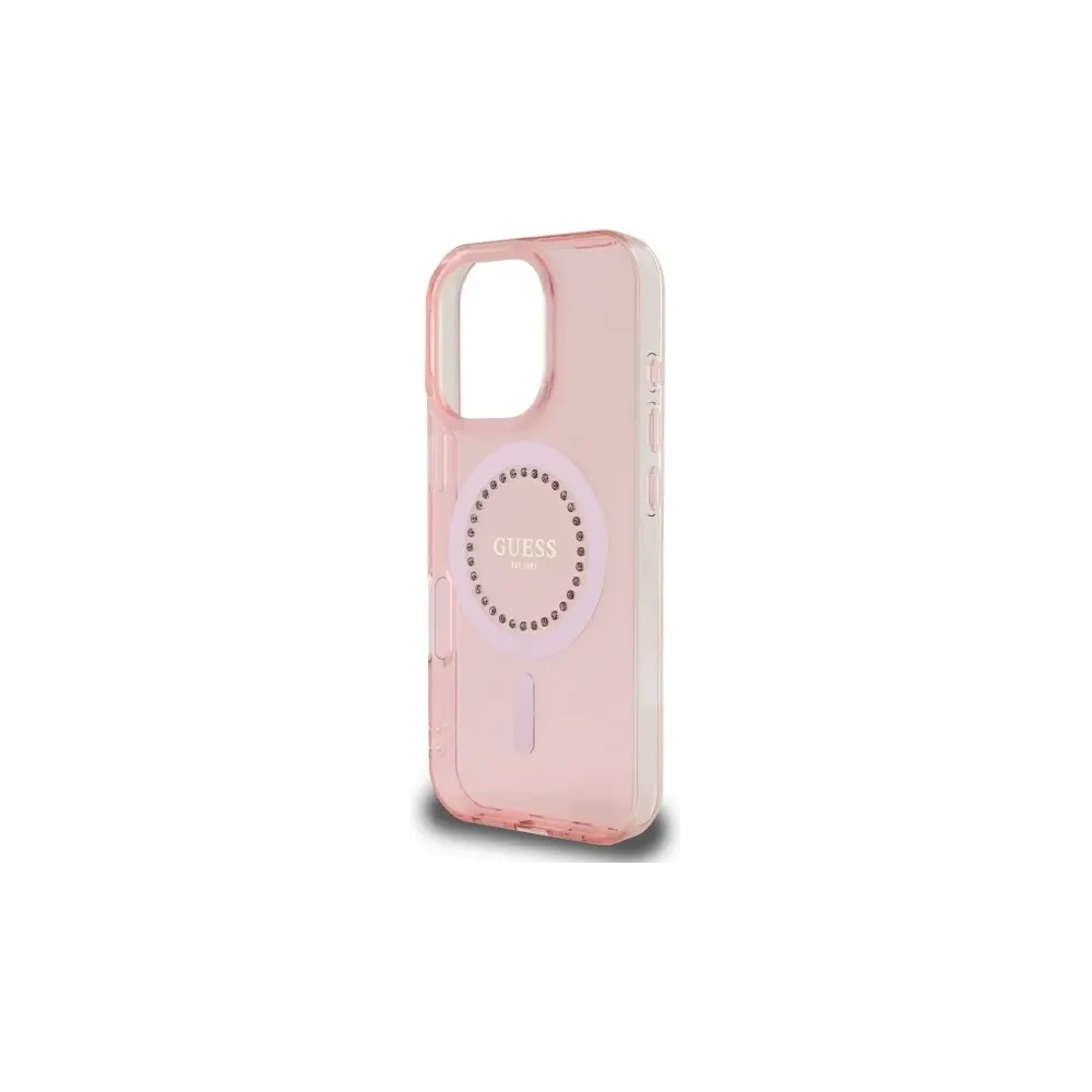Wholesale Guess GUHMP16LPFTDTEP Apple iPhone 16 Pro hardcase IML Rhinestones MagSafe pink - GUE003978 - {ean13} - Hurt