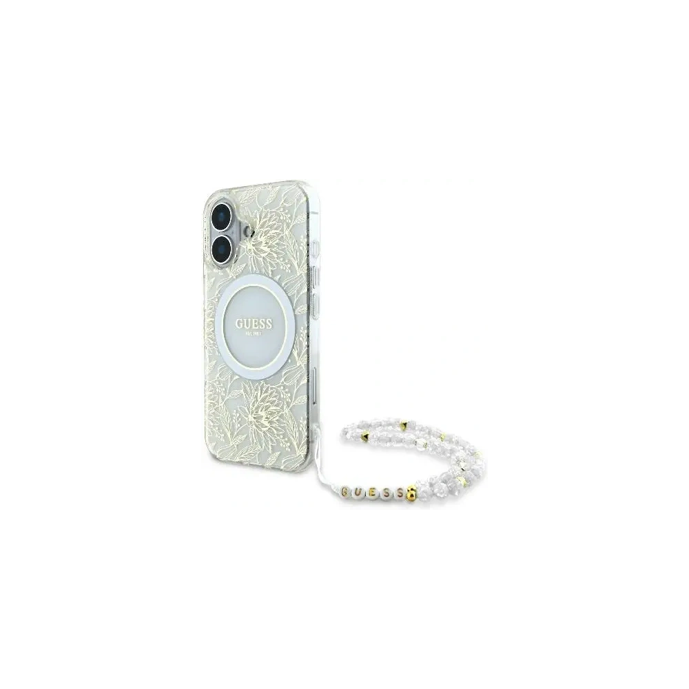 Hurtownia GSM - Etui Guess GUHMP16MHCPOFPH Apple iPhone 16 Plus hardcase IML Flowers Allover Electro With Pearl Strap MagSafe bílý/white - GUE003946 - {ean13} - Hurt