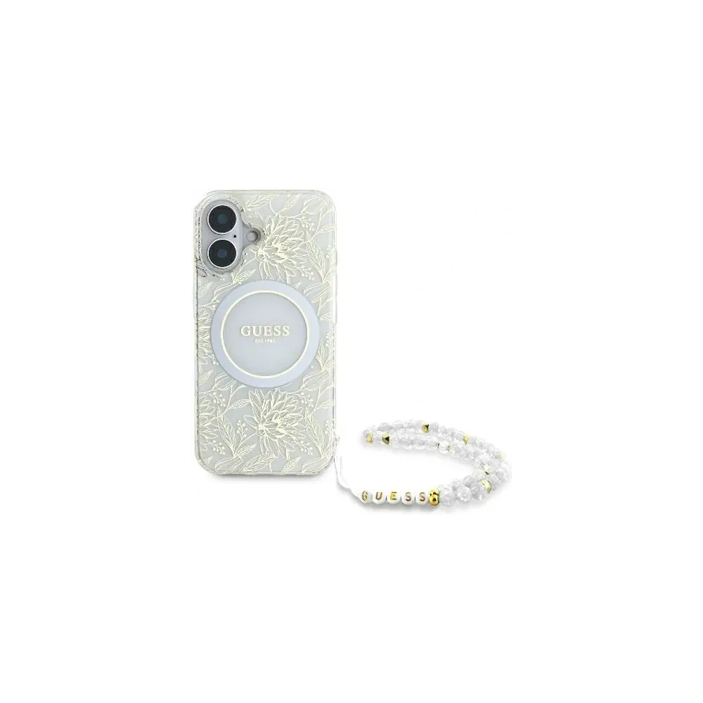 Hurtownia GSM - Etui Guess GUHMP16MHCPOFPH Apple iPhone 16 Plus hardcase IML Flowers Allover Electro With Pearl Strap MagSafe bílý/white - GUE003946 - {ean13} - Hurt