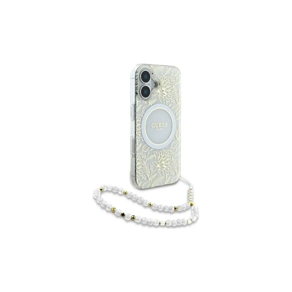 Hurtownia GSM - Etui Guess GUHMP16MHCPOFPH Apple iPhone 16 Plus hardcase IML Flowers Allover Electro With Pearl Strap MagSafe bílý/white - GUE003946 - {ean13} - Hurt