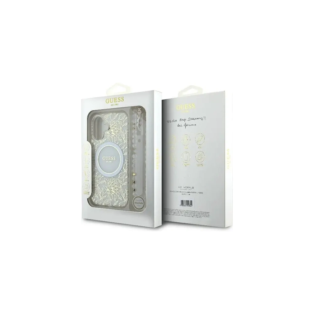 Hurtownia GSM - Etui Guess GUHMP16MHCPOFPH Apple iPhone 16 Plus hardcase IML Flowers Allover Electro With Pearl Strap MagSafe bílý/white - GUE003946 - {ean13} - Hurt