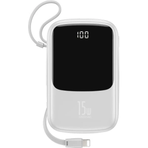 Powerbank Baseus Qpow z kablem Lightning, 10000mAh, 3A, 15W (biały)