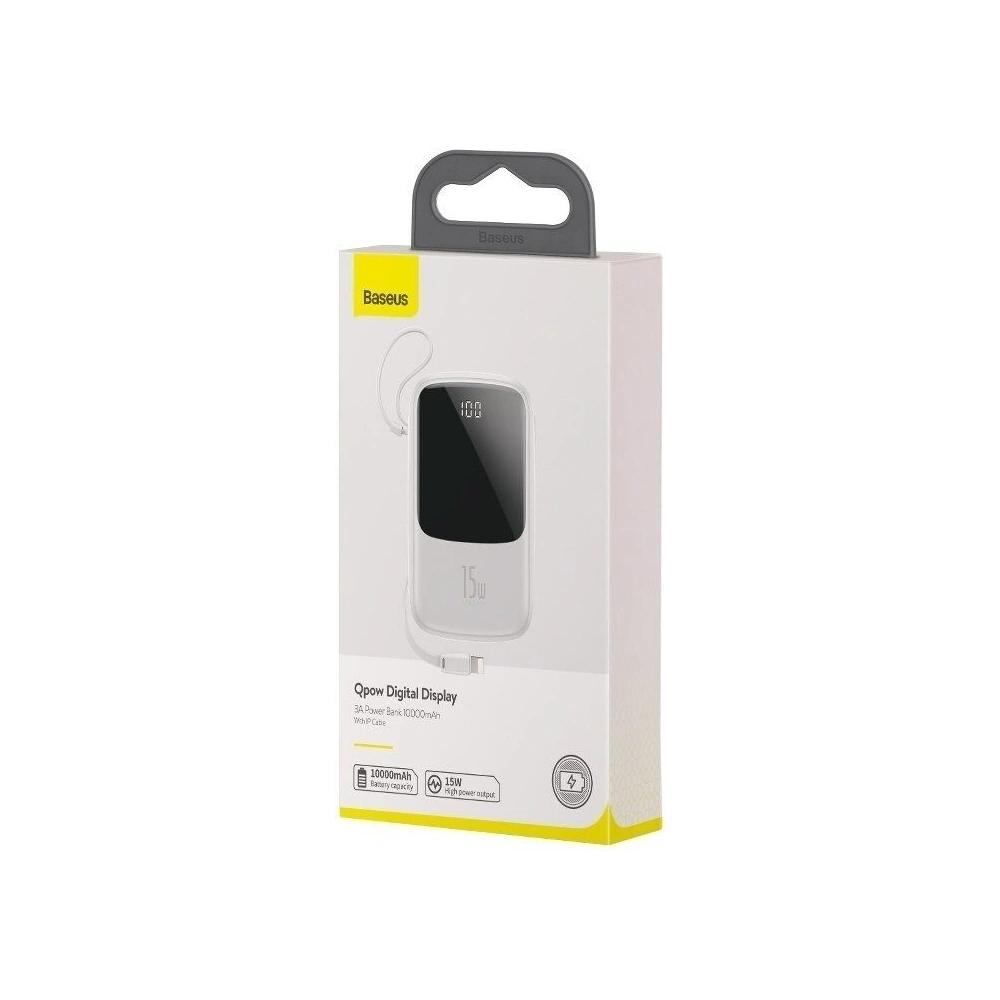 Wholesale Baseus Q pow Digital Display 3A Powerbank 10000mAh (With IP Cable)White - BSU1182WHT - {ean13} - Hurt