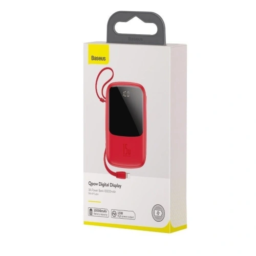 Powerbank Baseus Qpow z kablem Lightning, 10000mAh, 3A, 15W (czerwony)