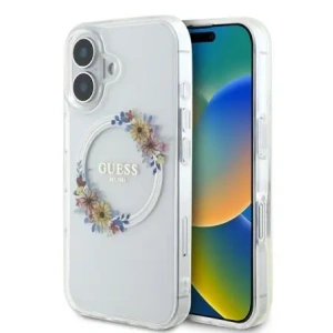 Wholesale Guess GUHMP16MHFWFCT Apple iPhone 16 Plus hardcase IML Flowers Wreath MagSafe transparent - GUE3638 - {ean13} - Hurt