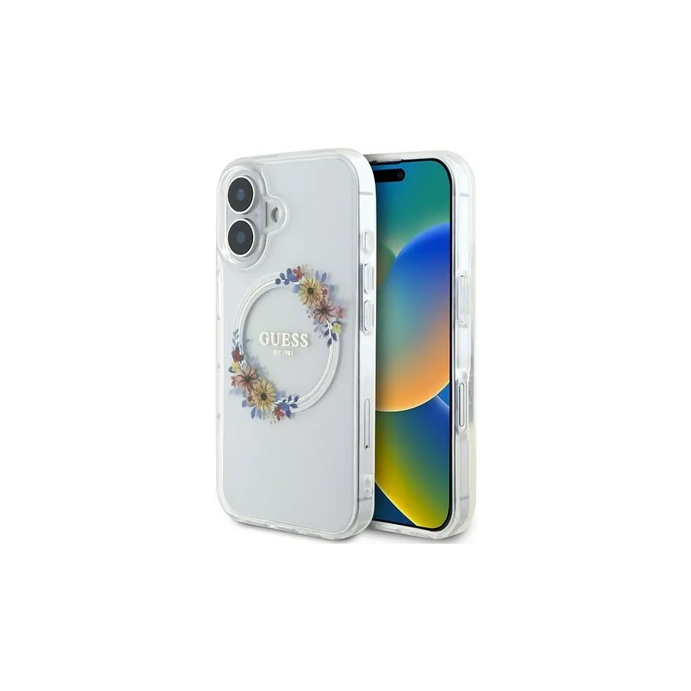 Hurtownia GSM - Guess GUHMP16MHFWFCT Apple iPhone 16 Plus hardcase IML Flori Coroană MagSafe transparent - GUE3638 - {ean13} - Hurt