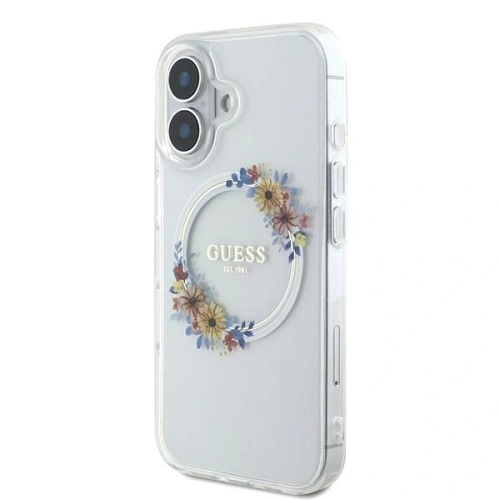 Etui Guess GUHMP16MHFWFCT Apple iPhone 16 Plus hardcase IML Flowers Wreath MagSafe przeźroczysty/transparent