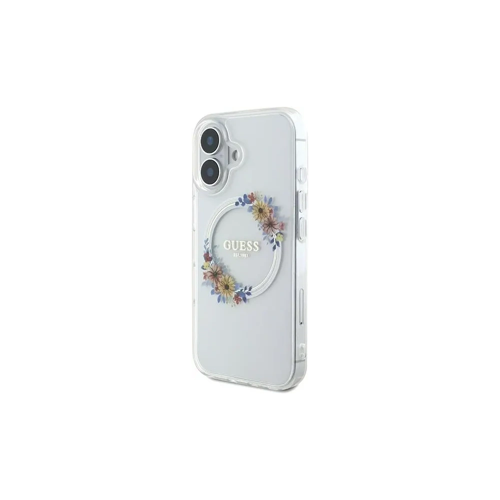 Wholesale Guess GUHMP16MHFWFCT Apple iPhone 16 Plus hardcase IML Flowers Wreath MagSafe transparent - GUE3638 - {ean13} - Hurt