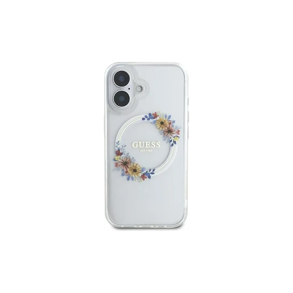 Wholesale Guess GUHMP16MHFWFCT Apple iPhone 16 Plus hardcase IML Flowers Wreath MagSafe transparent - GUE3638 - {ean13} - Hurt