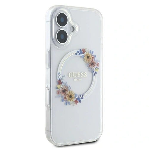 Etui Guess GUHMP16MHFWFCT Apple iPhone 16 Plus hardcase IML Flowers Wreath MagSafe przeźroczysty/transparent