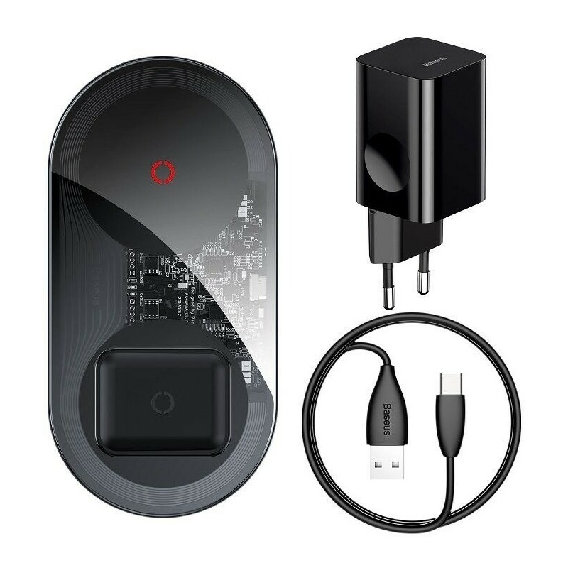 Baseus Distributor - 6953156212084 - BSU1195CL - Wireless charger Qi 2w1 Baseus Simple Turbo, 20W for smartphone & Apple Airpods Transparent - B2B homescreen
