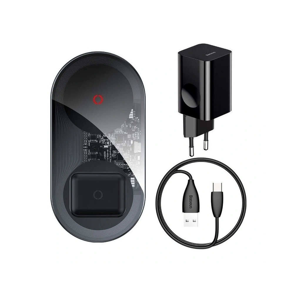 Hurtownia GSM - Ładowarka indukcyjna Qi 2w1 Baseus Simple Turbo, 20W do smartfona i Apple Airpods (przezroczysta) - BSU1195CL - {ean13} - Hurt
