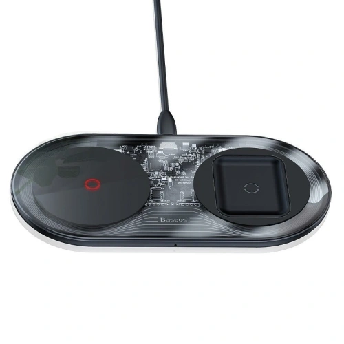 Ładowarka indukcyjna Qi 2w1 Baseus Simple Turbo, 20W do smartfona i Apple Airpods (przezroczysta)