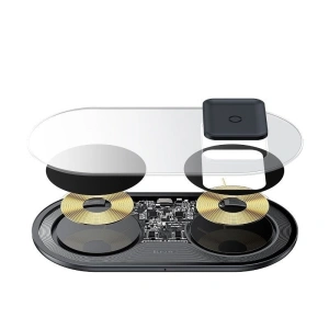 Wireless charger Qi 2w1 Baseus Simple Turbo, 20W for smartphone & Apple Airpods Transparent