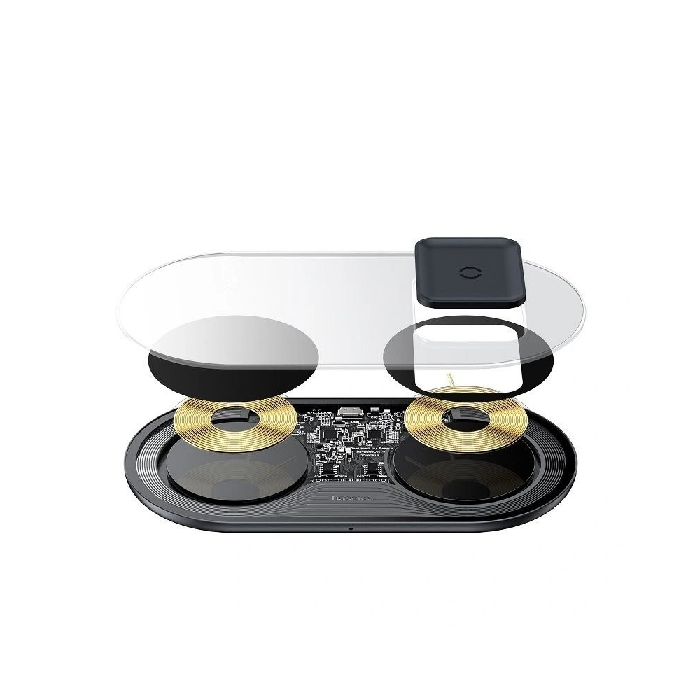 Hurtownia GSM - Ładowarka indukcyjna Qi 2w1 Baseus Simple Turbo, 20W do smartfona i Apple Airpods (przezroczysta) - BSU1195CL - {ean13} - Hurt