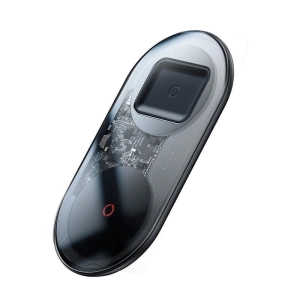 Wireless charger Qi 2w1 Baseus Simple Turbo, 20W for smartphone & Apple Airpods Transparent