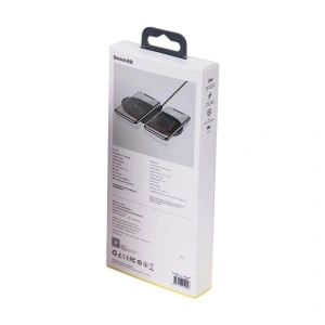 Wireless charger Qi 2w1 Baseus Simple Turbo, 20W for smartphone & Apple Airpods Transparent