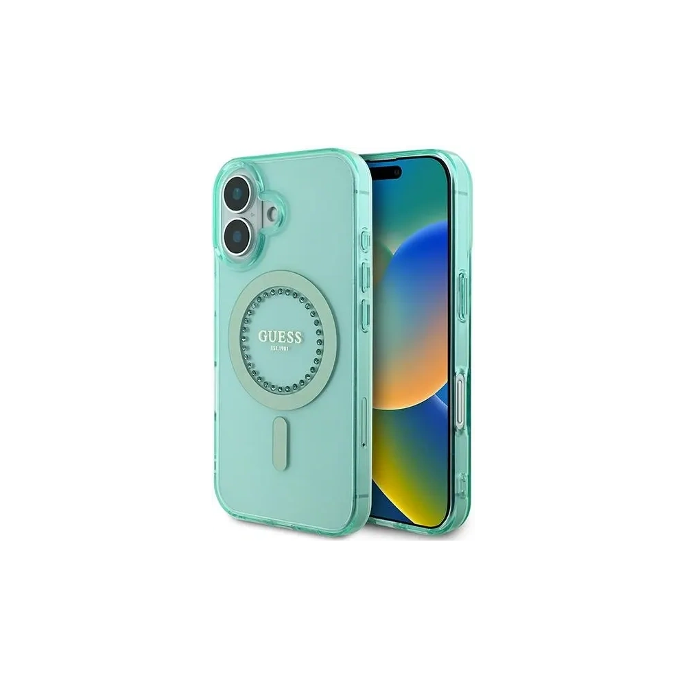 Wholesale Guess GUHMP16MPFTDTEN Apple iPhone 16 Plus hardcase IML Rhinestones MagSafe green - GUE3640 - {ean13} - Hurt