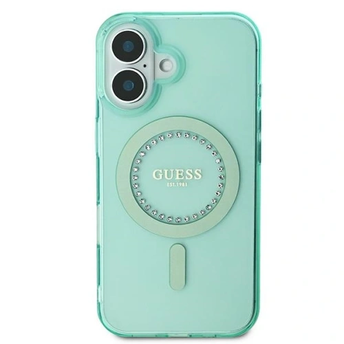 Etui Guess GUHMP16MPFTDTEN Apple iPhone 16 Plus hardcase IML Rhinestones MagSafe zielony/green