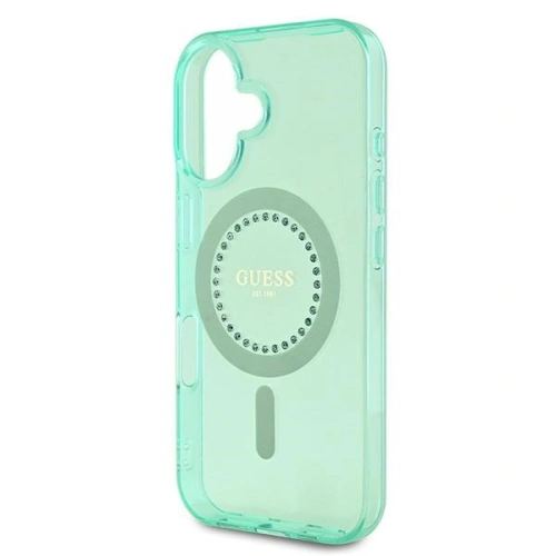 Etui Guess GUHMP16MPFTDTEN Apple iPhone 16 Plus hardcase IML Rhinestones MagSafe zielony/green