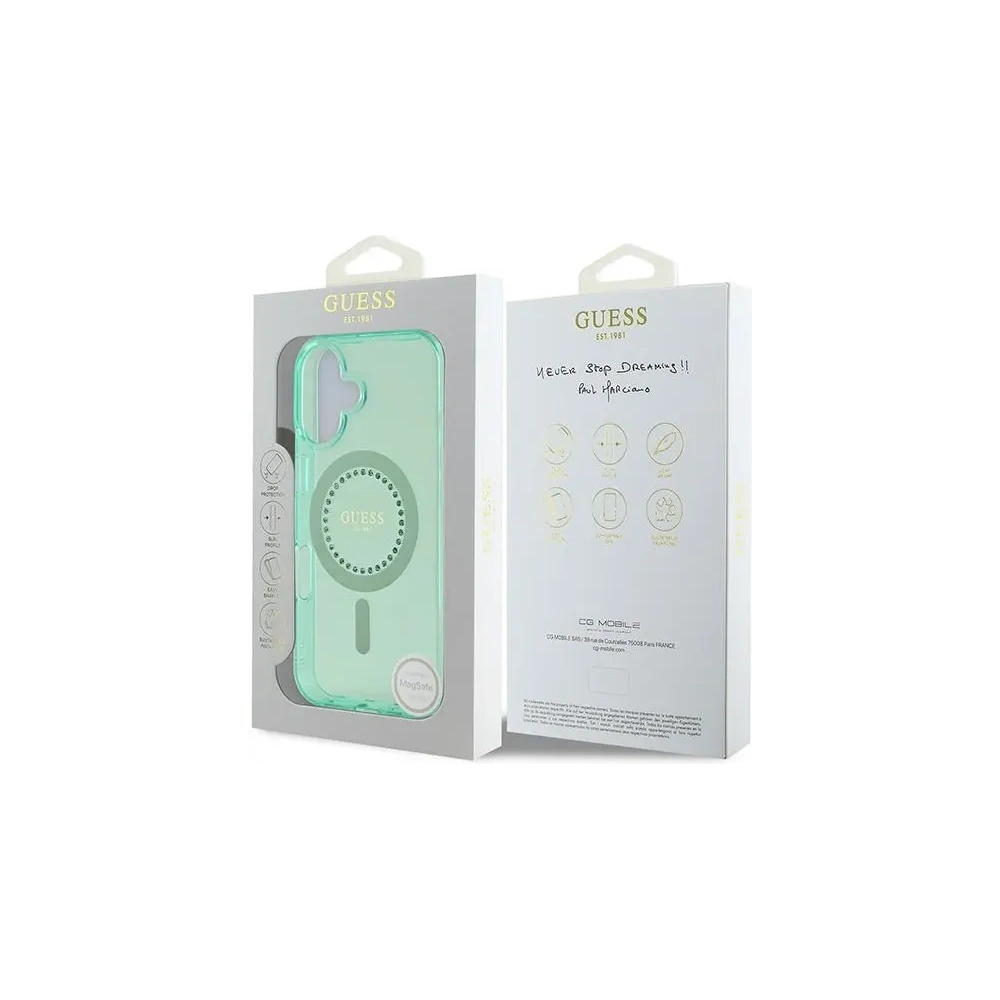 Wholesale Guess GUHMP16MPFTDTEN Apple iPhone 16 Plus hardcase IML Rhinestones MagSafe green - GUE3640 - {ean13} - Hurt