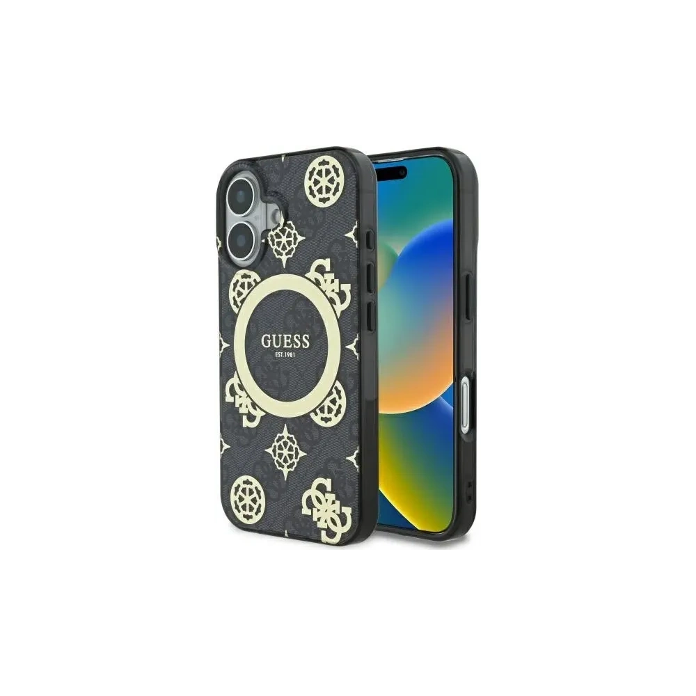 Hurtownia GSM - Guess GUHMP16SH4PYEEK Apple iPhone 16 Hardcase IML Pfingstrose Auf 4G Hintergrund MagSafe schwarz - GUE3646 - {ean13} - Hurt