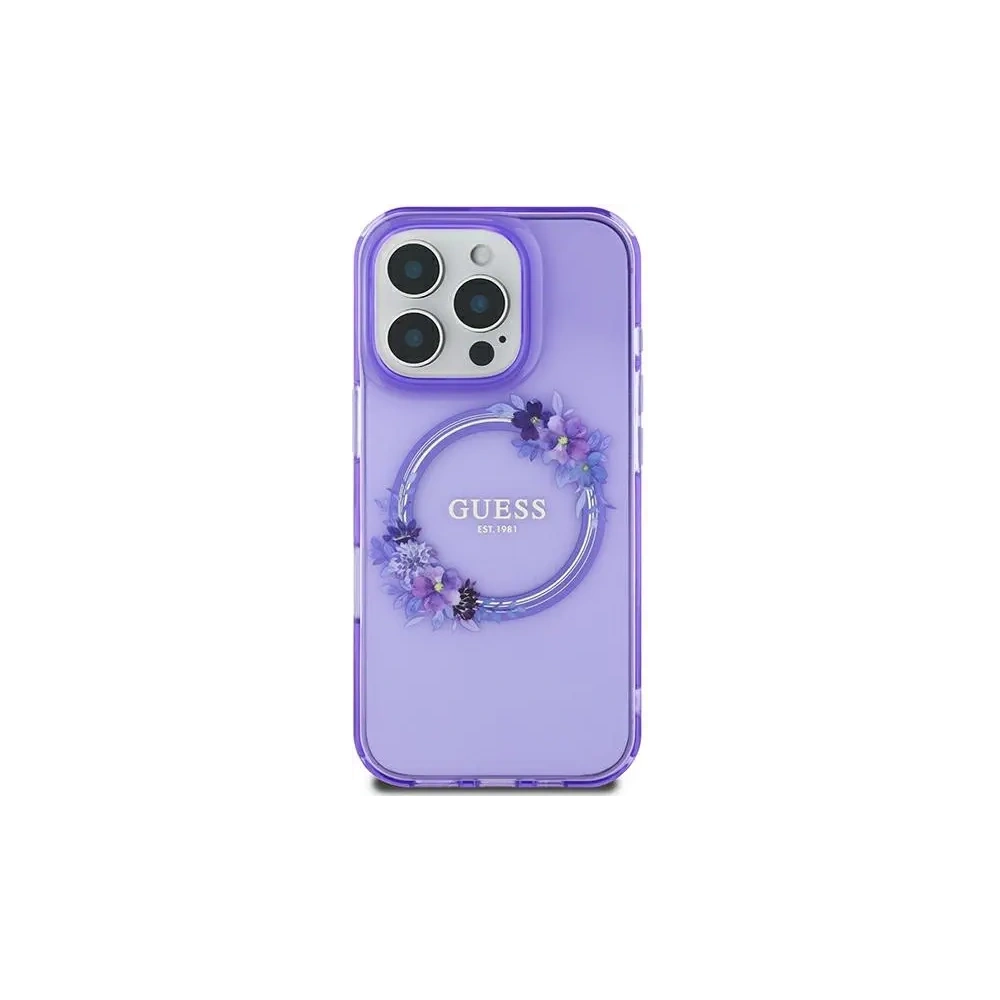 Hurtownia GSM - Guess GUHMP16SHFWFCU Apple iPhone 16 Hardcase IML Blumenkranz MagSafe lila - GUE3651 - {ean13} - Hurt