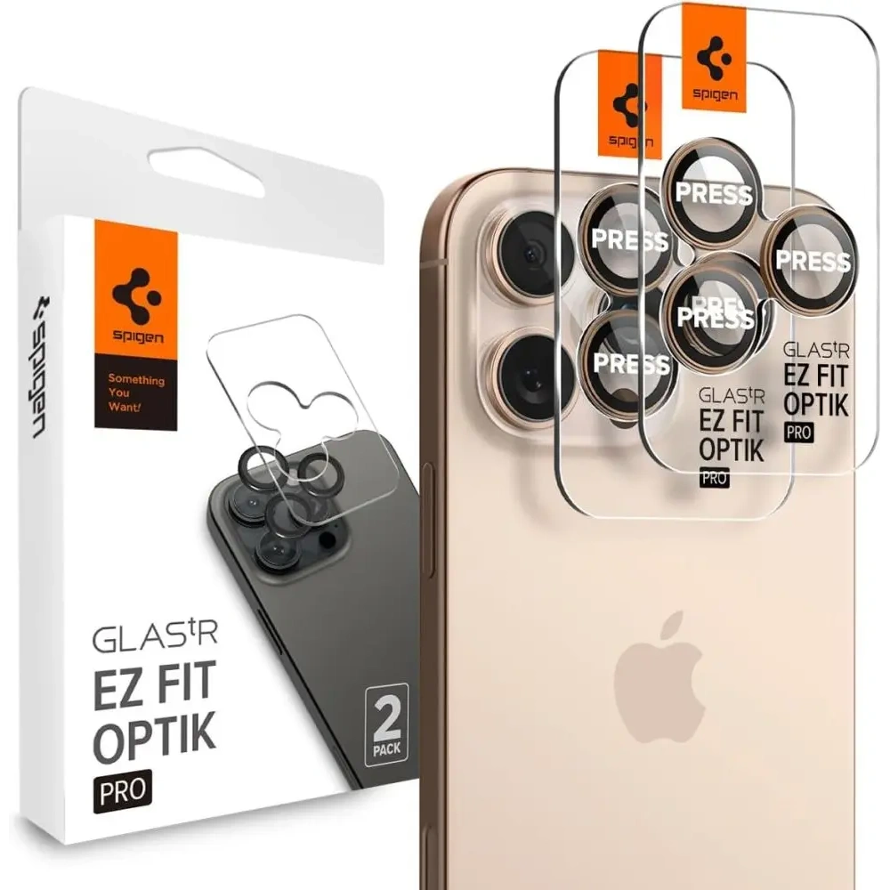 Hurtownia GSM - Szkło hartowane na aparat Spigen GLAS.tR Ez Fit Optik Pro Camera Protector Apple iPhone 16 Pro / Pro Max Desert Titanium [2 PACK] - SPN16506 - {ean13} - Hurt