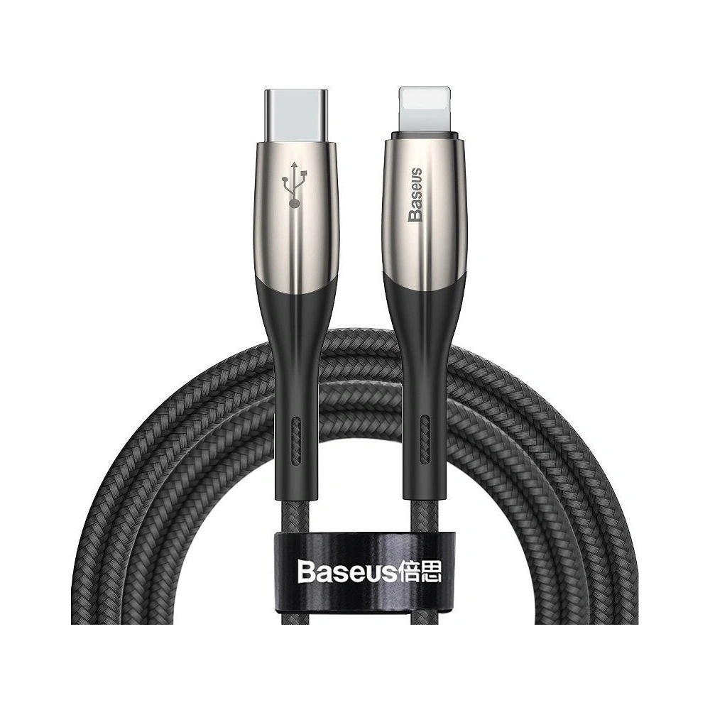 Hurtownia GSM - Cablu USB-C la Lightning PD Baseus Orizontal, Power Delivery, LED, 2m (negru) - BSU1219BLK - {ean13} - Hurt