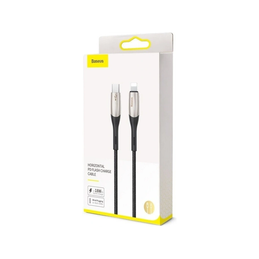 Hurtownia GSM - Cablu USB-C la Lightning PD Baseus Orizontal, Power Delivery, LED, 2m (negru) - BSU1219BLK - {ean13} - Hurt