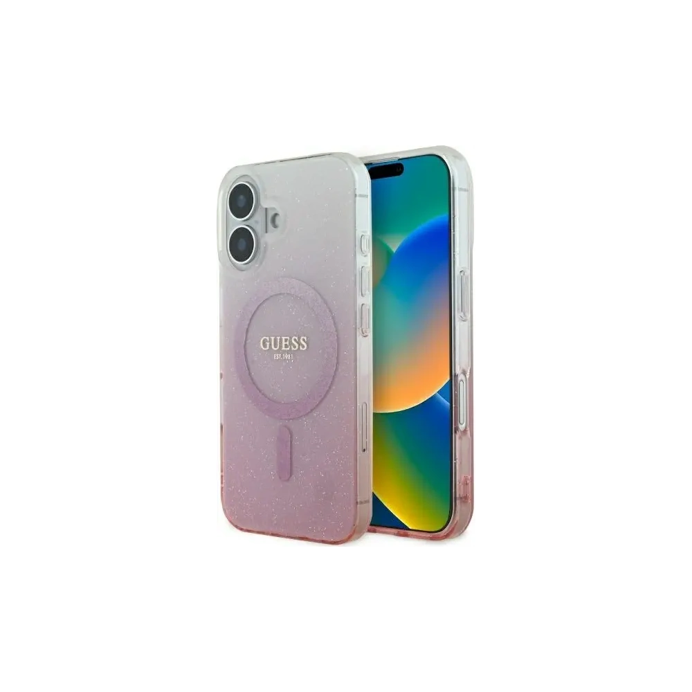 Wholesale Guess GUHMP16SHGRCELP Apple iPhone 16 hardcase IML Glitter Gradient MagSafe pink - GUE3655 - {ean13} - Hurt
