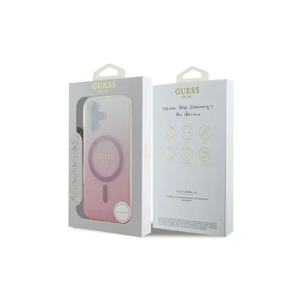 Wholesale Guess GUHMP16SHGRCELP Apple iPhone 16 hardcase IML Glitter Gradient MagSafe pink - GUE3655 - {ean13} - Hurt