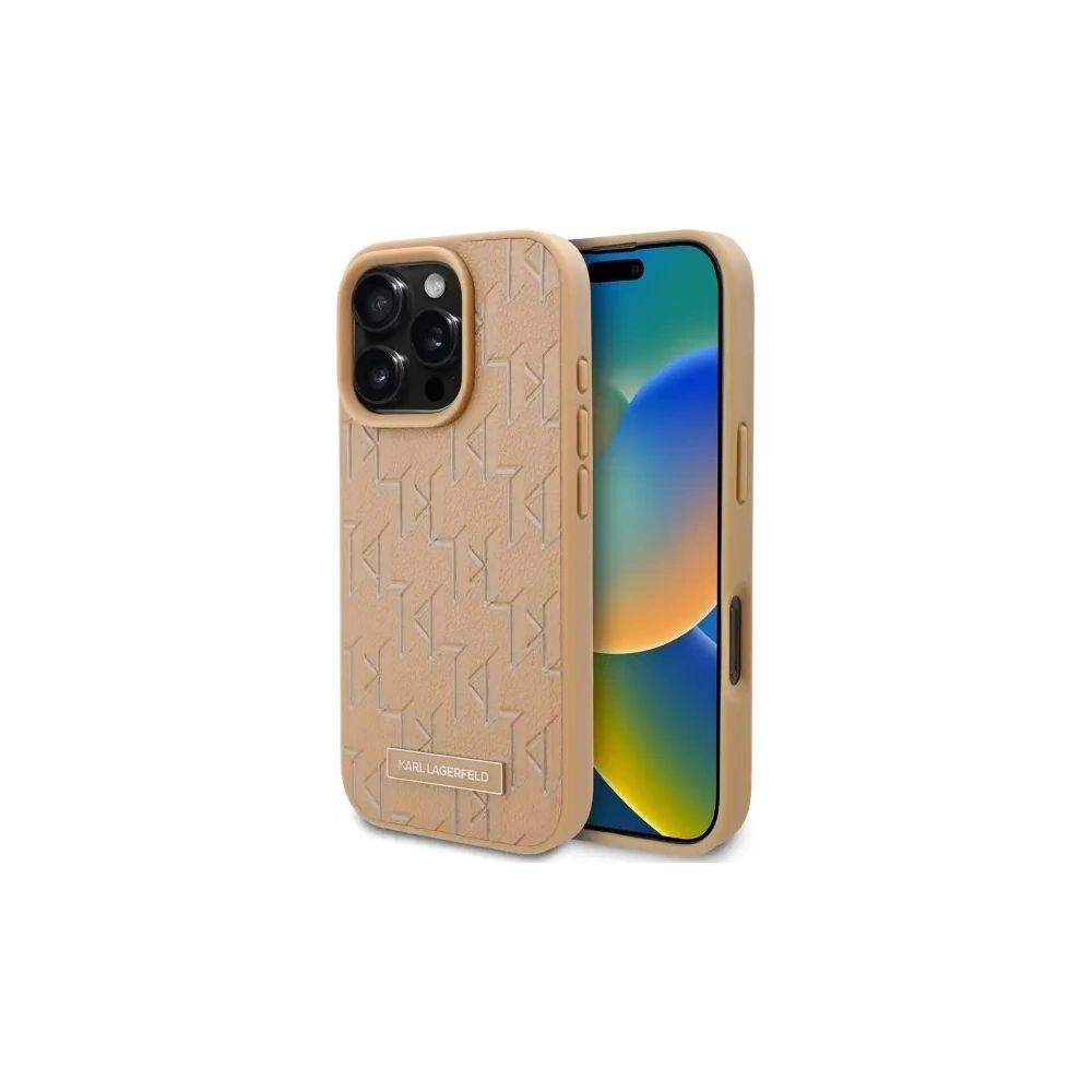 Hurtownia GSM - Karl Lagerfeld KLHMP16LPKHPORPE Apple iPhone 16 Pro kemény tok Bőr Monogram Fém Logo MagSafe bézs - KLD21758 - {ean13} - Hurt
