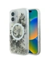 Guess GUHMP16SLFMWTE Apple iPhone 16 hardcase Liquid Glitter Flower MagSafe beige