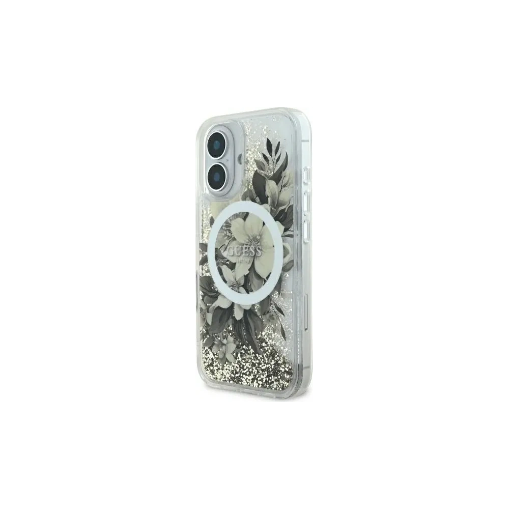 Wholesale Guess GUHMP16SLFMWTE Apple iPhone 16 hardcase Liquid Glitter Flower MagSafe beige - GUE3657 - {ean13} - Hurt