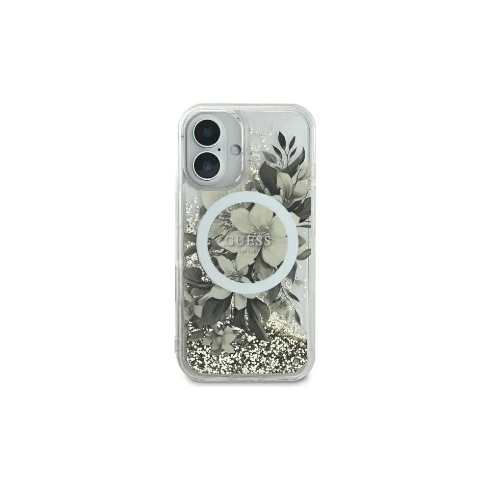 Wholesale Guess GUHMP16SLFMWTE Apple iPhone 16 hardcase Liquid Glitter Flower MagSafe beige - GUE3657 - {ean13} - Hurt