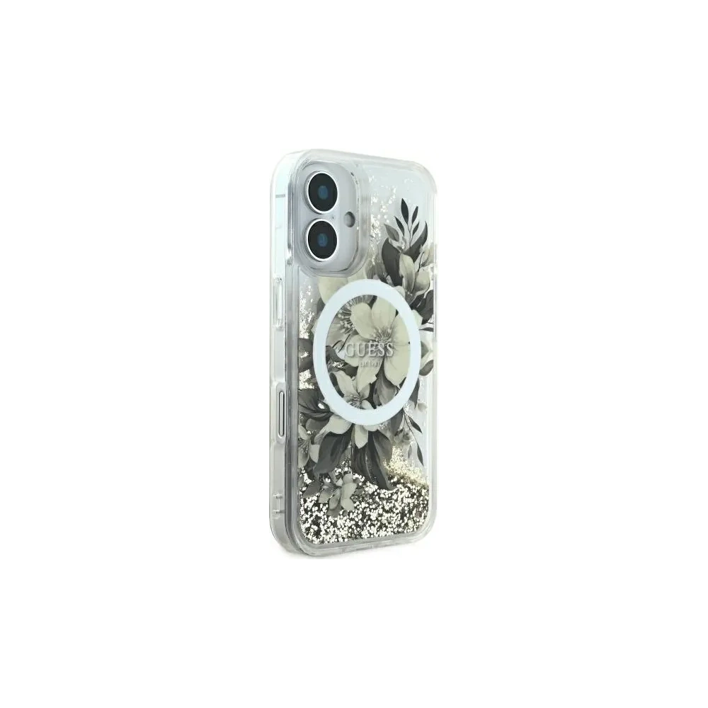Wholesale Guess GUHMP16SLFMWTE Apple iPhone 16 hardcase Liquid Glitter Flower MagSafe beige - GUE3657 - {ean13} - Hurt