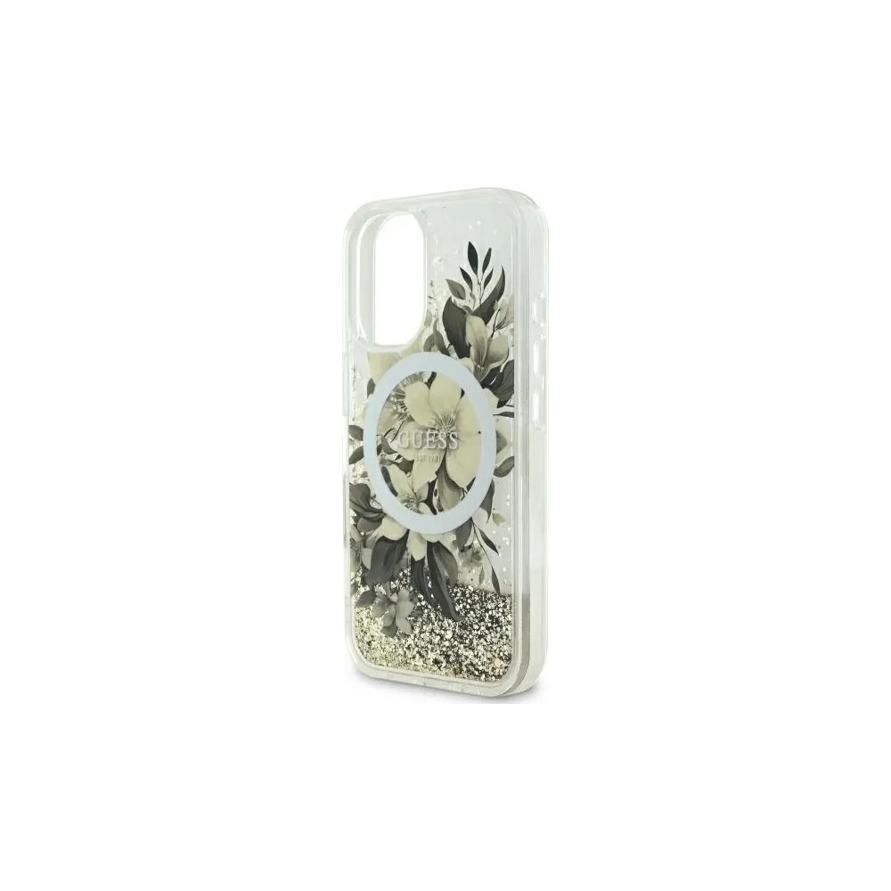 Wholesale Guess GUHMP16SLFMWTE Apple iPhone 16 hardcase Liquid Glitter Flower MagSafe beige - GUE3657 - {ean13} - Hurt