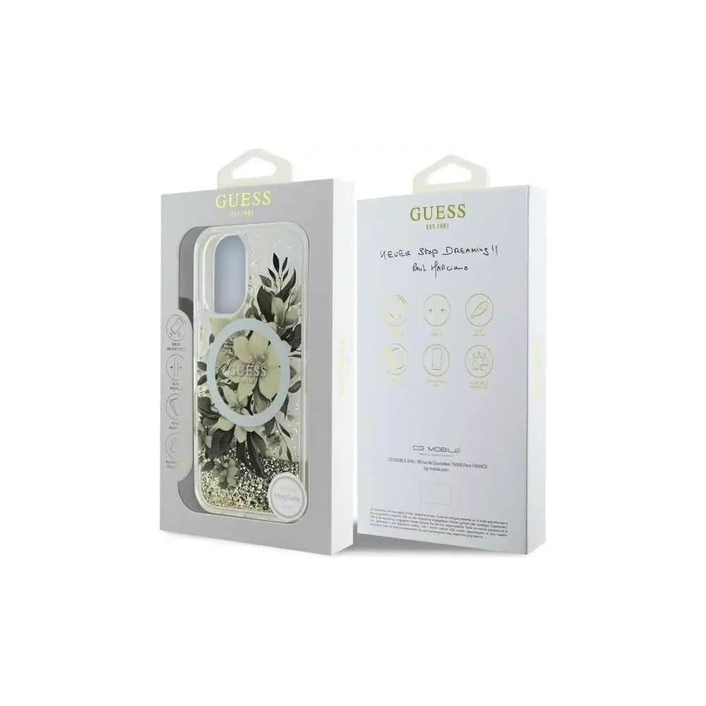 Hurtownia GSM - Etui Guess GUHMP16SLFMWTE Apple iPhone 16 hardcase Liquid Glitter Flower MagSafe béžový/beige - GUE3657 - {ean13} - Hurt