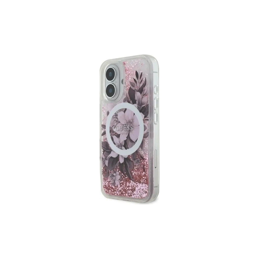 Wholesale Guess GUHMP16SLFMWTP Apple iPhone 16 hardcase Liquid Glitter Flower MagSafe pink - GUE3658 - {ean13} - Hurt