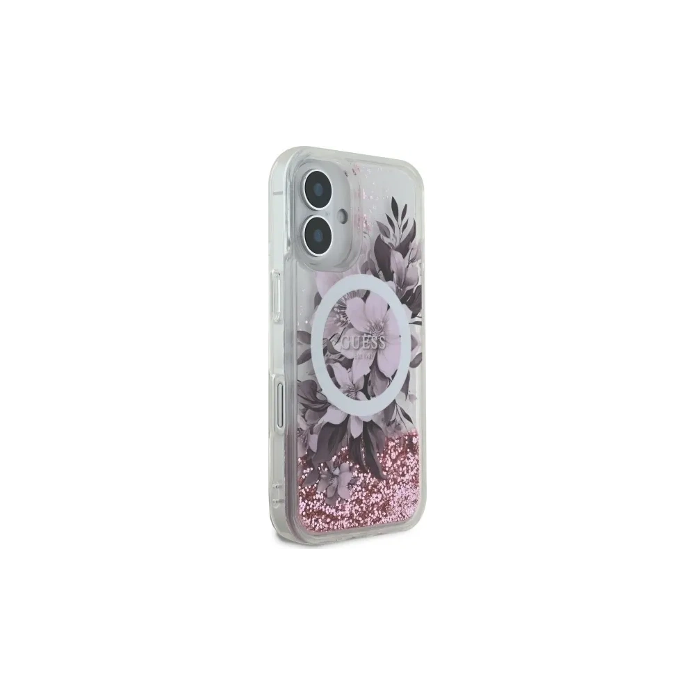 Wholesale Guess GUHMP16SLFMWTP Apple iPhone 16 hardcase Liquid Glitter Flower MagSafe pink - GUE3658 - {ean13} - Hurt