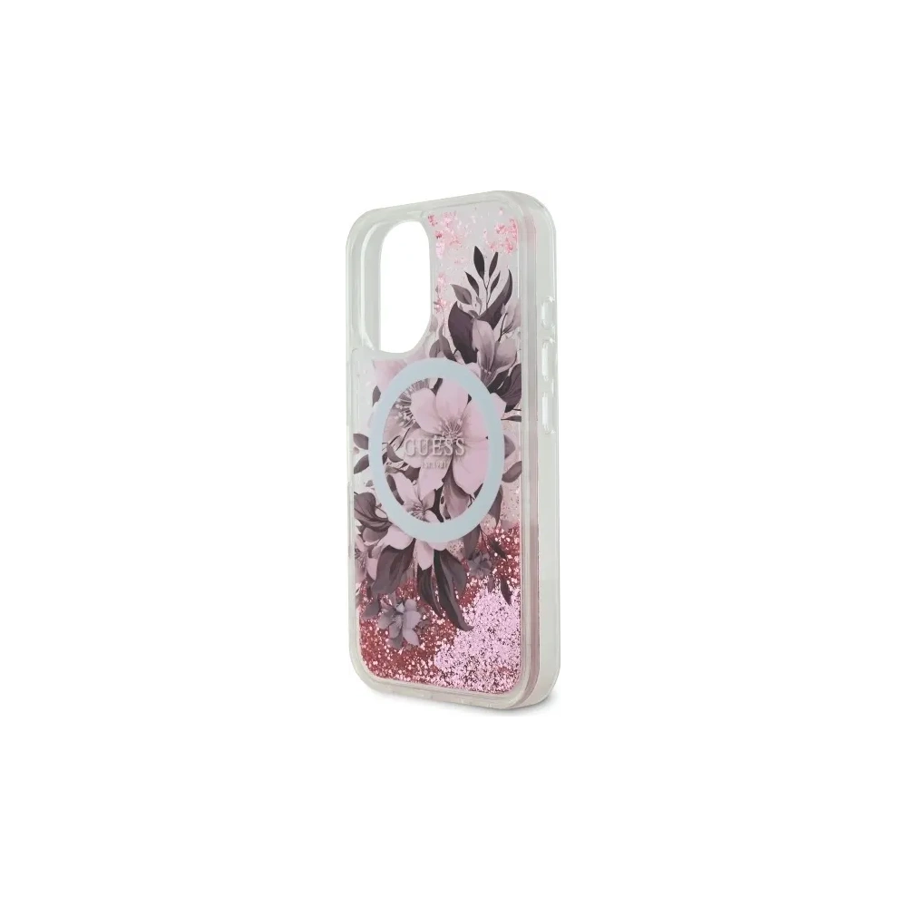 Wholesale Guess GUHMP16SLFMWTP Apple iPhone 16 hardcase Liquid Glitter Flower MagSafe pink - GUE3658 - {ean13} - Hurt